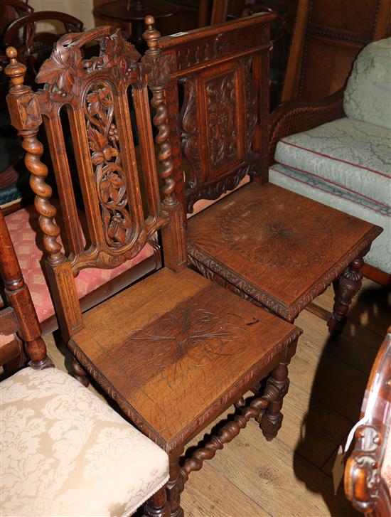 Two Edwardian oak side chairs